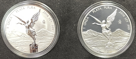 New Certified Coins 2016 MEXICO 1 OZ ONZA SILVER LIBERTAD 2 COIN PROOF/REVERSE SET, GEM PROOF IN OGP