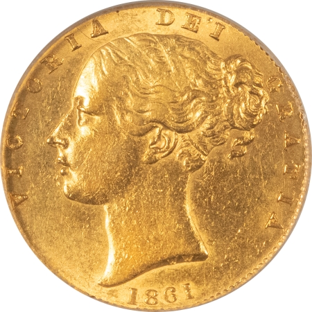 Bullion 1861 GREAT BRITAIN GOLD 1 SOVEREIGN KM-736 – CHOICE ABOUT UNCIRCULATED!