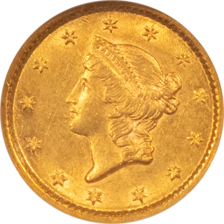 $1 1854 $1 GOLD DOLLAR, TYPE I – NGC AU-58, FLASHY & LOOKS UNC