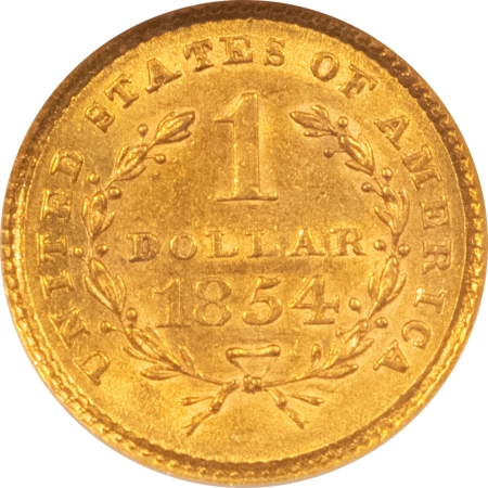 $1 1854 $1 GOLD DOLLAR, TYPE I – NGC AU-58, FLASHY & LOOKS UNC