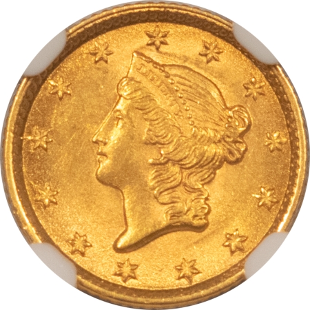 $1 1854 $1 GOLD DOLLAR, TYPE I – NGC MS-64, SMOOTH & FLASHY