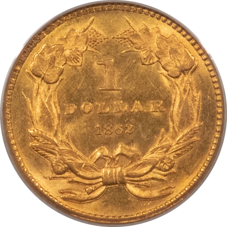 $1 1862 $1 GOLD DOLLAR – PCGS MS-62, FRESH CIVIL WAR DATE!