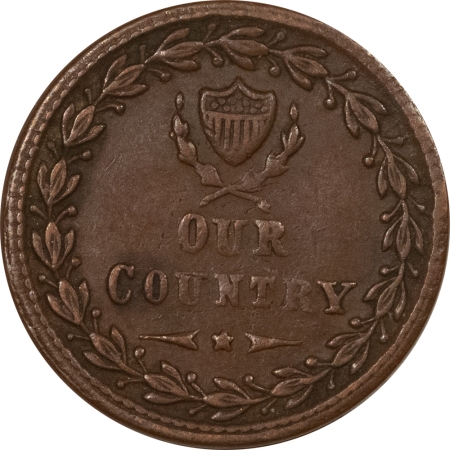 Civil War & Hard Times 1863 CIVIL WAR PATRIOTIC TOKEN, OUR COUNTRY, R-1, 1/229 – PLEASING CIRCULATED!