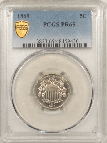 New Certified Coins 1869 PROOF SHIELD NICKEL – PCGS PR-65, LOW MINTAGE GEM! GREAT MIRRORS!