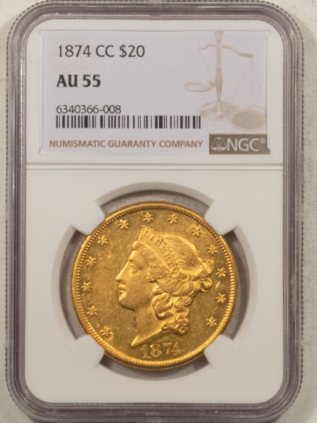 $20 1874-CC $20 LIBERTY GOLD – NGC AU-55 FRESH, FLASHY & PQ+! TOUGH CARSON CITY $20!