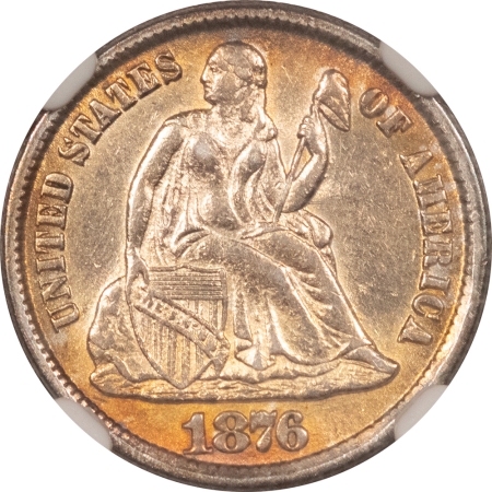 Liberty Seated Dimes 1876-CC SEATED LIBERTY DIME – NGC AU-55, PRETTY! CARSON CITY!