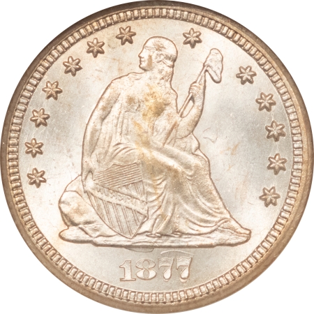 CAC Approved Coins 1877-CC SEATED LIBERTY QUARTER – NGC MS-64, BLAST WHITE, PREMIUM QUALITY, CAC!