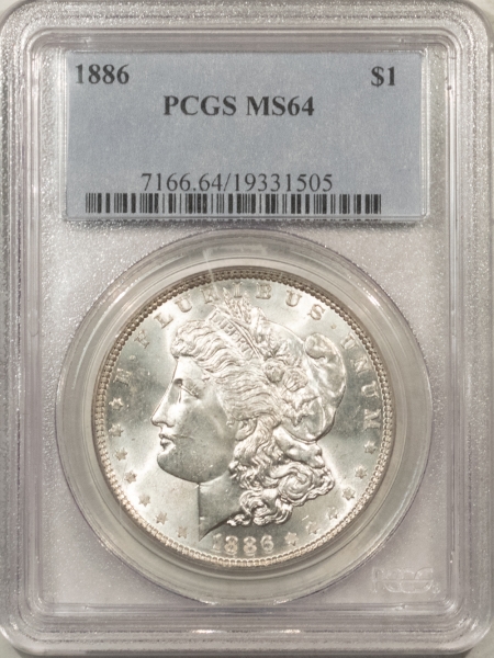 Morgan Dollars 1886 MORGAN DOLLAR – PCGS MS-64, BLAST WHITE!
