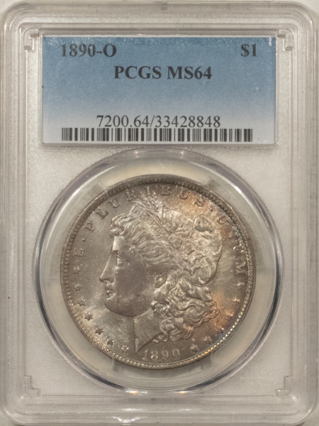 Morgan Dollars 1890-O MORGAN DOLLAR – PCGS MS-64, ORIGINAL PLEASING ENVELOPE TONING!