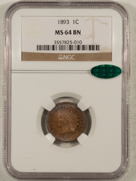 CAC Approved Coins 1893 INDIAN CENT – NGC MS-64 BN, CAC APPROVED!