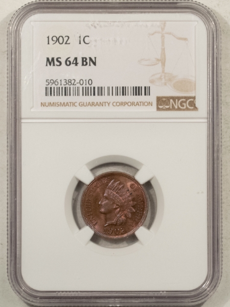 Indian 1902 INDIAN CENT – NGC MS-64 BN, PRETTY COLOR!