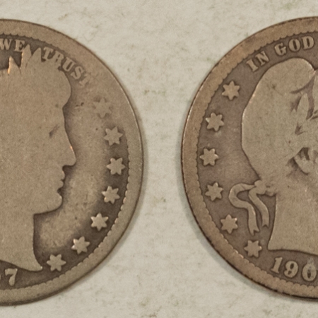 New Store Items 1906-D, 1907, 1907-O, 1908-D BARBER QUARTERS LOT/4 PLEASING CIRCULATED EXAMPLES!