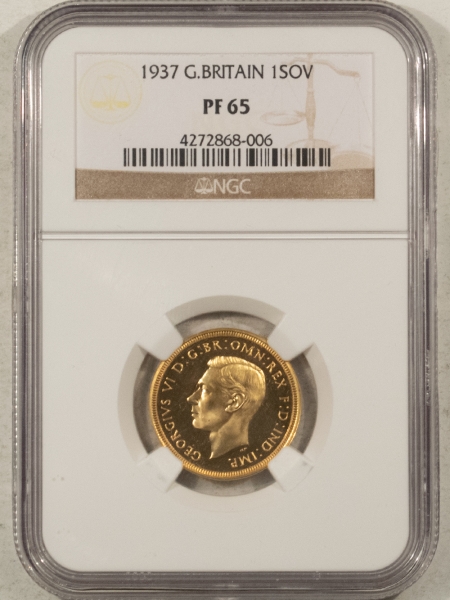 New Certified Coins 1937 GREAT BRITAIN PROOF GOLD SOVEREIGN NGC PF-65 KM-859 RARE & POPULAR!