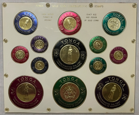 New Store Items 1963 TONGA GOLD COIN STAMPS, 13 PC SET, MINT IN CUSTOM CAPITAL PLASTICS HOLDER