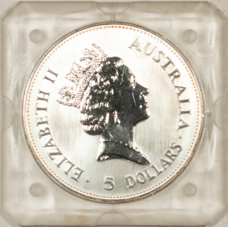 Bullion 1990 1 OZ $5 AUSTRALIA KOOKABURRA, .999 – GEM BU IN ORIGINAL CAPSULE!