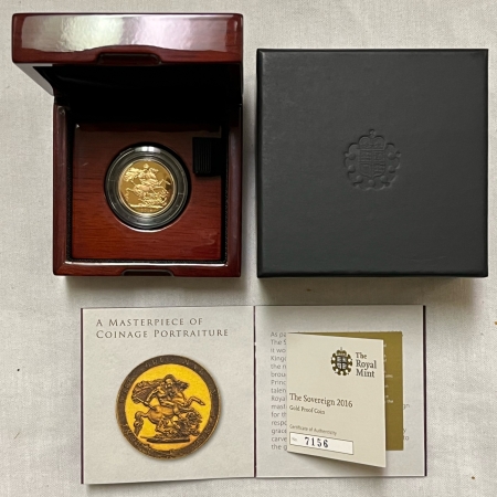 World Certified Coins 2016 GREAT BRITAIN PROOF GOLD SOVEREIGN, .2354 AGW, FRESH W/ ORIGINAL PACKAGING!