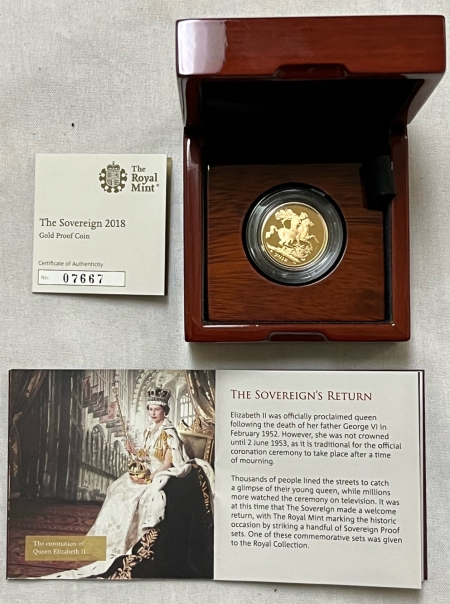 New Store Items GREAT BRITAIN 2018 GOLD SOVEREIGN, .2354 AGW, .917 FINE, FRESH GEM PROOF, OGP!