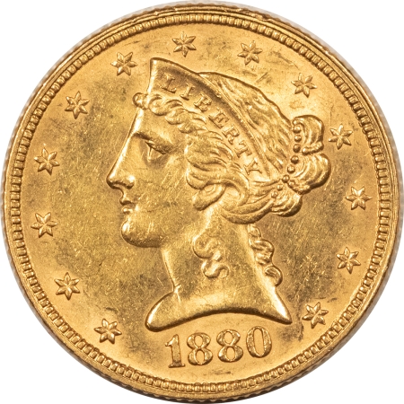 New Store Items 1880 $5 LIBERTY HEAD GOLD – UNCIRCULATED DETAILS, LIGHT OLD CLEANING!