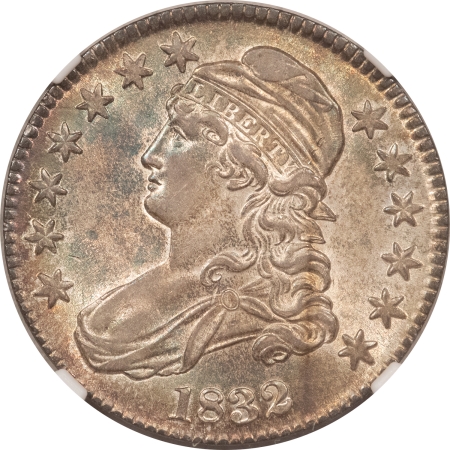 Early Halves 1832 CAPPED BUST HALF DOLLAR – NGC AU-58, ORIGINAL AND PLEASING!