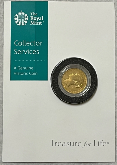 Bullion 1843 GOLD SOVEREIGN, KM-736.1 – NICE CIRC W/ ROYAL MINT COLLECTOR SERVICES CARD!