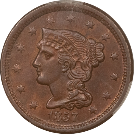 Braided Hair Large Cents 1857 SMALL DATE BRAIDED HAIR LARGE CENT – CACG MS-64 BN, PQ & LOOKS FULLY GEM!