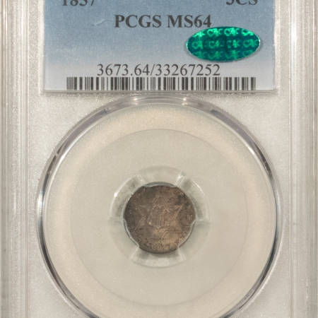 CAC Approved Coins 1857 THREE CENT SILVER – PCGS MS-64, ORIGINAL, PREMIUM QUALITY & CAC APPROVED!