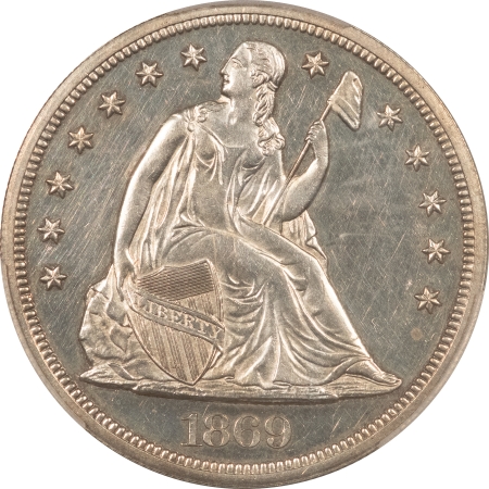 Liberty Seated Dollars 1869 PROOF SEATED LIBERTY DOLLAR – PCGS PR-60, ALMOST CAMEO!