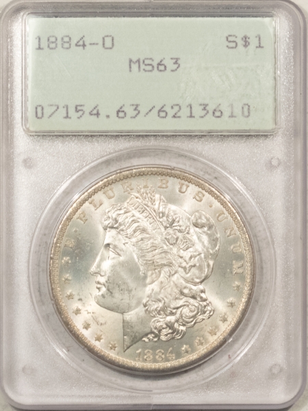 Morgan Dollars 1884-O MORGAN DOLLAR – PCGS MS-63, RATTLER, PREMIUM QUALITY!