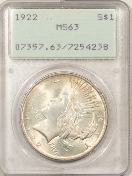 New Certified Coins 1922 PEACE DOLLAR – PCGS MS-63, RATTLER! ORIGINAL!