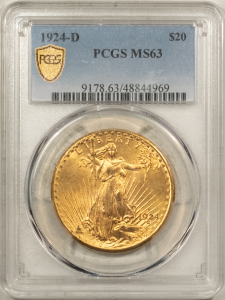 $20 1924-D $20 ST GAUDENS GOLD – PCGS MS-63, FRESH & LUSTROUS! TOUGH DATE!