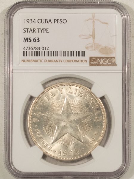 New Store Items 1934 CUBA PESO, STAR TYPE, KM-15.2 – NGC MS-63, FLASHY CHOICE!