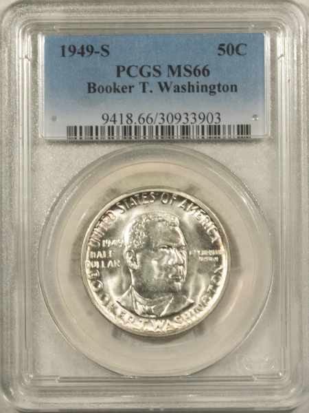 New Certified Coins 1949-S BOOKER T WASHINGTON COMMEMORATIVE HALF DOLLAR – PCGS MS-66, BLAZER! PQ!