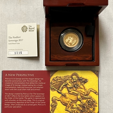 New Store Items 2017 GREAT BRITAIN PIEDFORT SOVEREIGN GOLD PROOF, .4708 AGW, FRESH GEM PROOF OGP