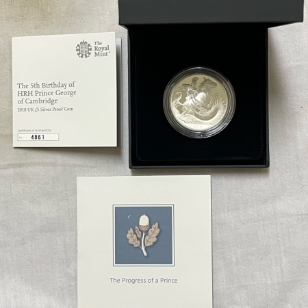 New Store Items 2018 UK 5 LB SILVER PROOF 5TH BDAY HRH PRINCE GEORGE, GEM PROOF BOX/COA!