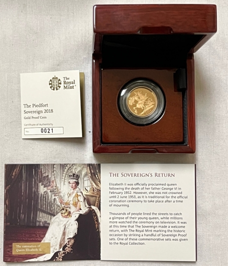 New Store Items 2018 GREAT BRITAIN PIEDFORT SOVEREIGN GOLD PROOF, .4708 AGW, FRESH GEM PROOF OGP