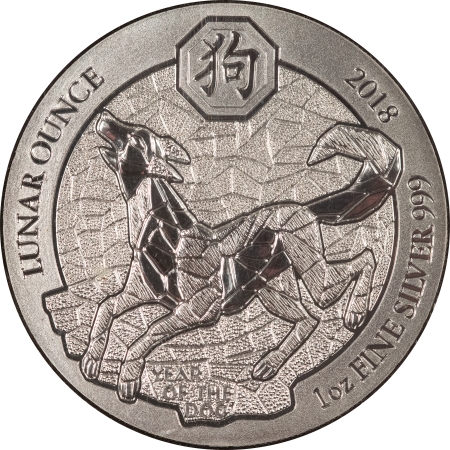 Bullion 2018 RWANDA 50 FRANCS LUNAR 1 OZ .999 SILVER YEAR OF THE DOG – GEM!