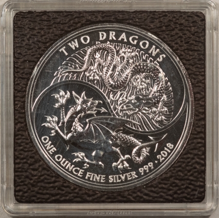Bullion 2018 UK 2 POUNDS 1 OZ, .999 SILVER TWO DRAGONS – BRILLIANT UNCIRCULATED IN CASE!