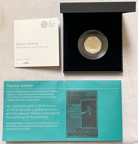 Bullion 2019 GREAT BRITAIN 50 PENCE SILVER PR INNOVATION IN SCIENCE, STEPHEN HAWKING OGP