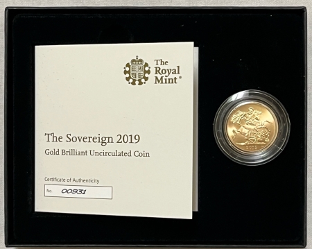 Bullion 2019 GREAT BRITAIN GOLD SOVEREIGN – BRILLIANT UNCIRCULATED W/ BOX/COA!
