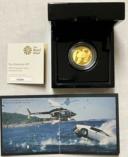 Bullion 2020 GREAT BRITAIN JAMES BOND 007 25 POUNDS 1/4 OZ GOLD PROOF COIN IN OGP