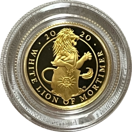 Bullion 2020 GREAT BRITAIN QUEENS BEASTS 1/4 OZ PROOF GOLD 25 LBS WHITE LION OF MORTIMER