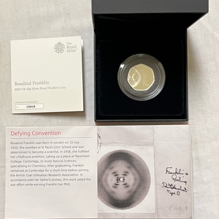 Bullion 2020 GREAT BRITAIN 50 PENCE SILVER PR INNOVATION SCIENCE ROSALIND FRANKLIN, OGP