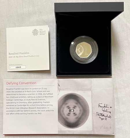 Bullion 2020 GREAT BRITAIN 50 PENCE SILVER PR INNOVATION SCIENCE ROSALIND FRANKLIN, OGP