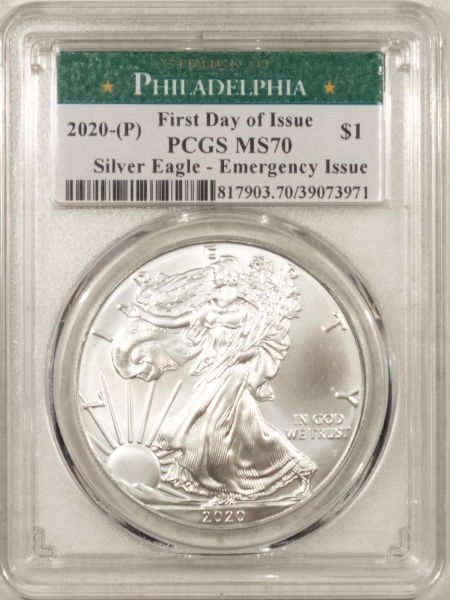American Silver Eagles 2020 (P) $1 AMERICAN SIL EAGLE EMERGENCY ISSUE 1 OZ PCGS MS-70, 1ST DAY OF ISSUE