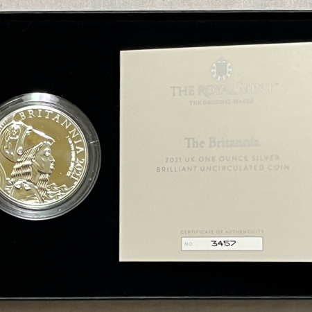 Silver Bullion 2021 GREAT BRITAIN 2 POUNDS BRITANNIA PORTRAIT 1 OZ BU, BOX & COA OGP