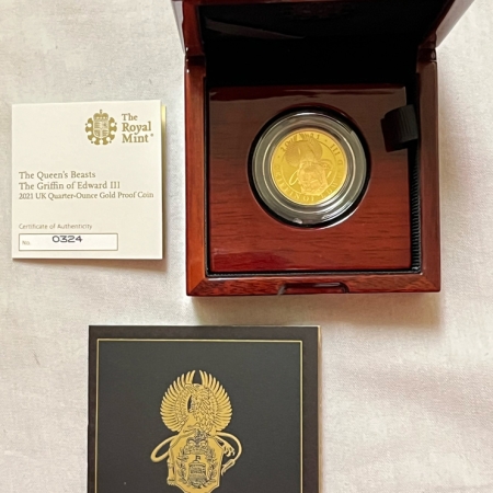 Bullion 2021 GREAT BRITAIN QUEEN’S BEASTS 1/4 OZ PROOF GOLD 25 LBS GRIFFIN OF EDWARD III