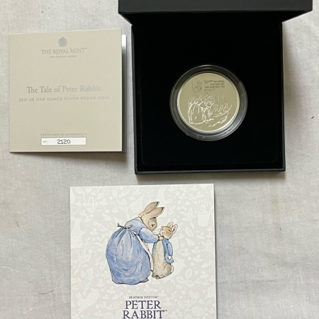New Store Items 2021 UNITED KINGDOM TWO POUND 1 OZ SILVER PROOF PETER RABBIT BEATRIX POTTER, OGP