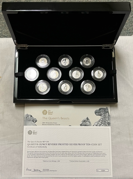 Bullion 2021 UNITED KINGDOM QUEEN’S BEASTS 50 PENCE 1/4OZ SILVER 10 COIN FROSTED PRF SET