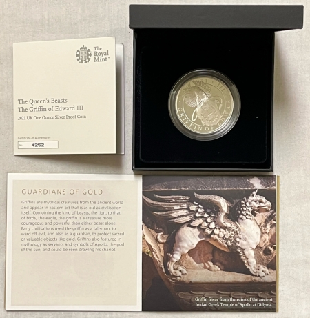 New Store Items 2021 2 LBS GR BRITAIN QUEENS BEAST 1 OZ SIL PROOF GRIFFIN OF EDWARD III – IN OGP