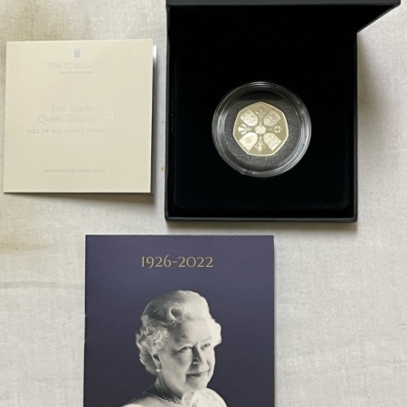 Bullion 2022 UK 50 PENCE SILVER PROOF QUEEN ELIZABETH II MEMORIAL, CHARLES III, GEM, OGP